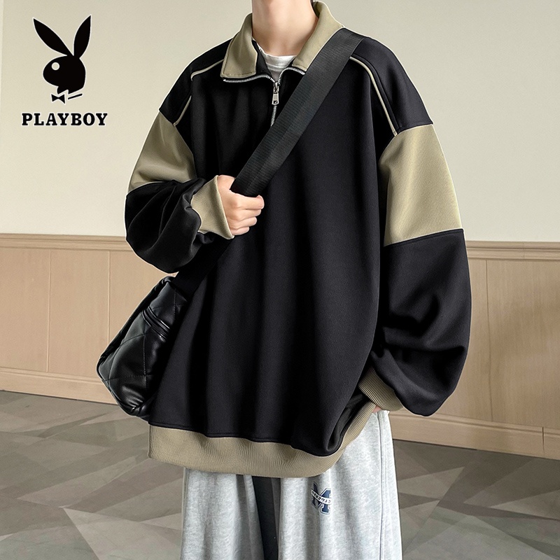 PLAYBOY/花花公子半拉链卫衣秋季新款宽松休闲男士潮牌长袖打底衫