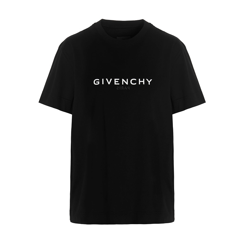 纪梵希 女士黑色棉质反转撞色徽标印花短袖T恤BW707Z3Z5W001 休闲