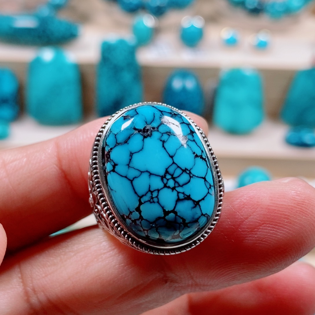 银S925镶嵌绿松石绿松石整*朗