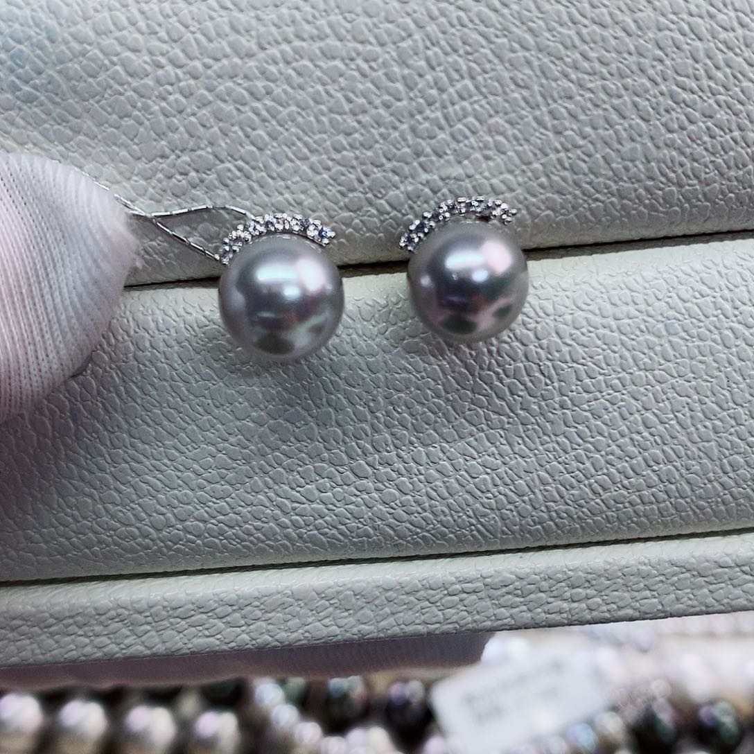 银S925镶嵌耳饰海水珍珠7-8