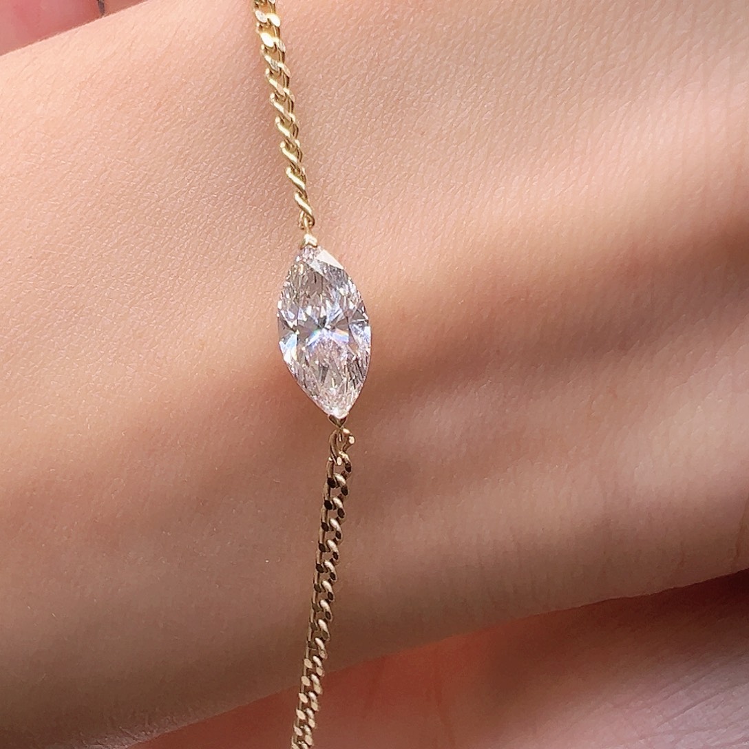 实验室培育钻石18K金镶嵌1.01ct K黄单钻古巴马眼形手链