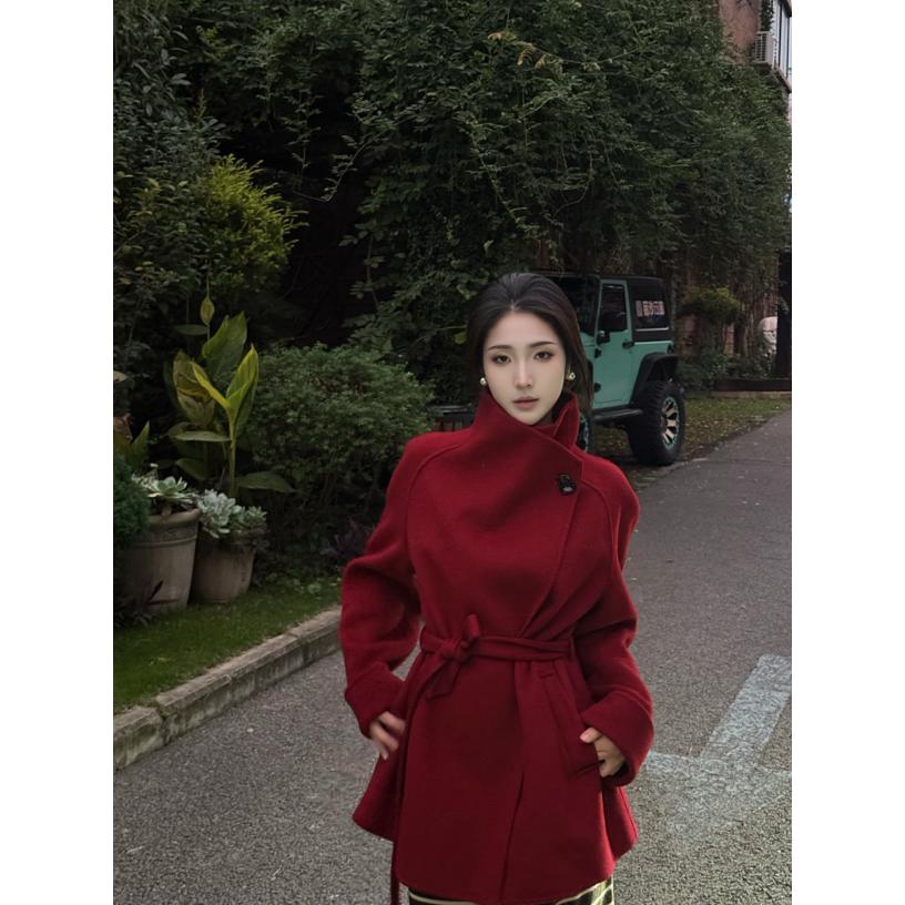 连帽双面羊绒大衣女长款气质毛呢外套秋冬时尚显瘦双面呢大衣