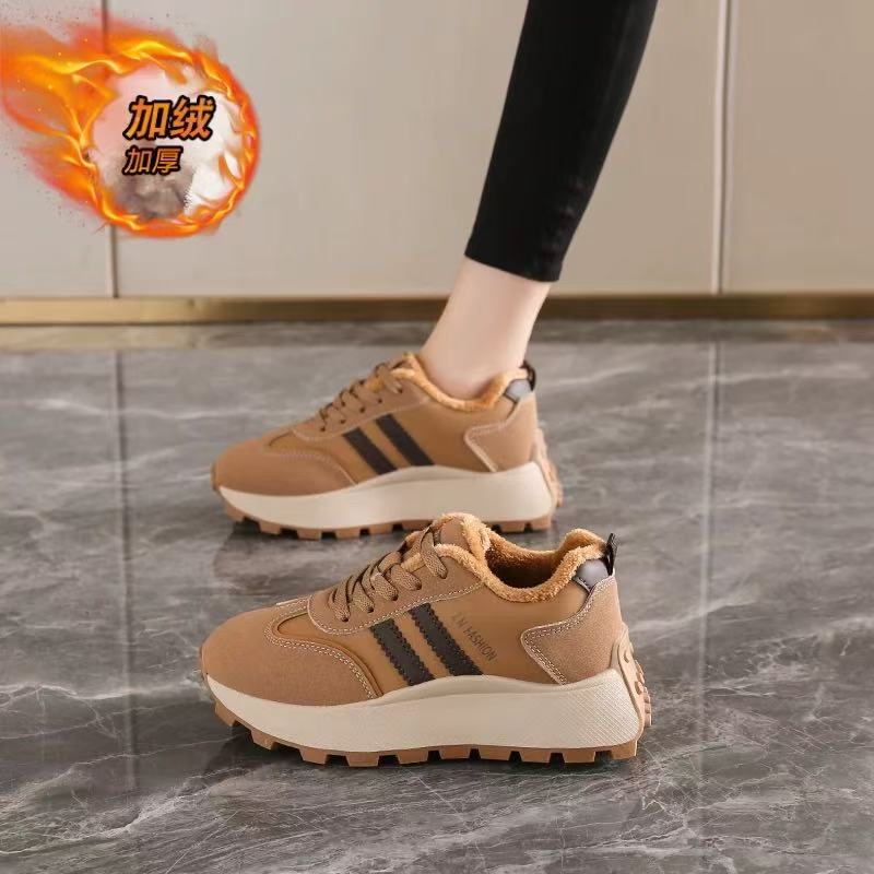 7609显脚小厚底老爹鞋女百搭休闲阿甘运动鞋加绒德训鞋