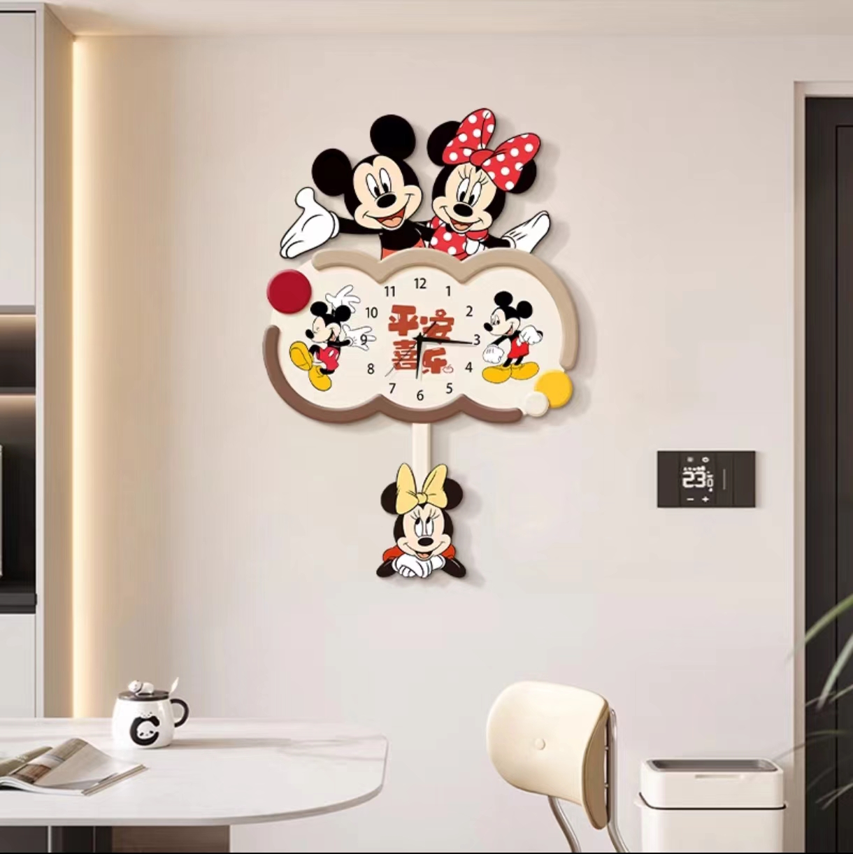 ZB115卡通米奇挂钟餐厅钟表网红家用摇摆钟表时钟静音摆钟画捡漏2