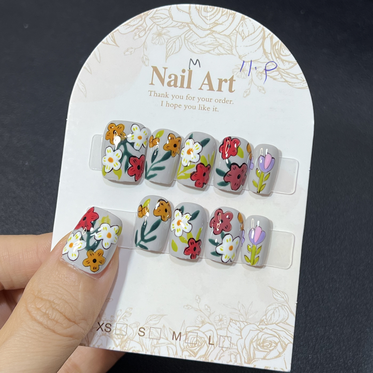 卡通花儿纯手工穿戴甲新手绘美甲