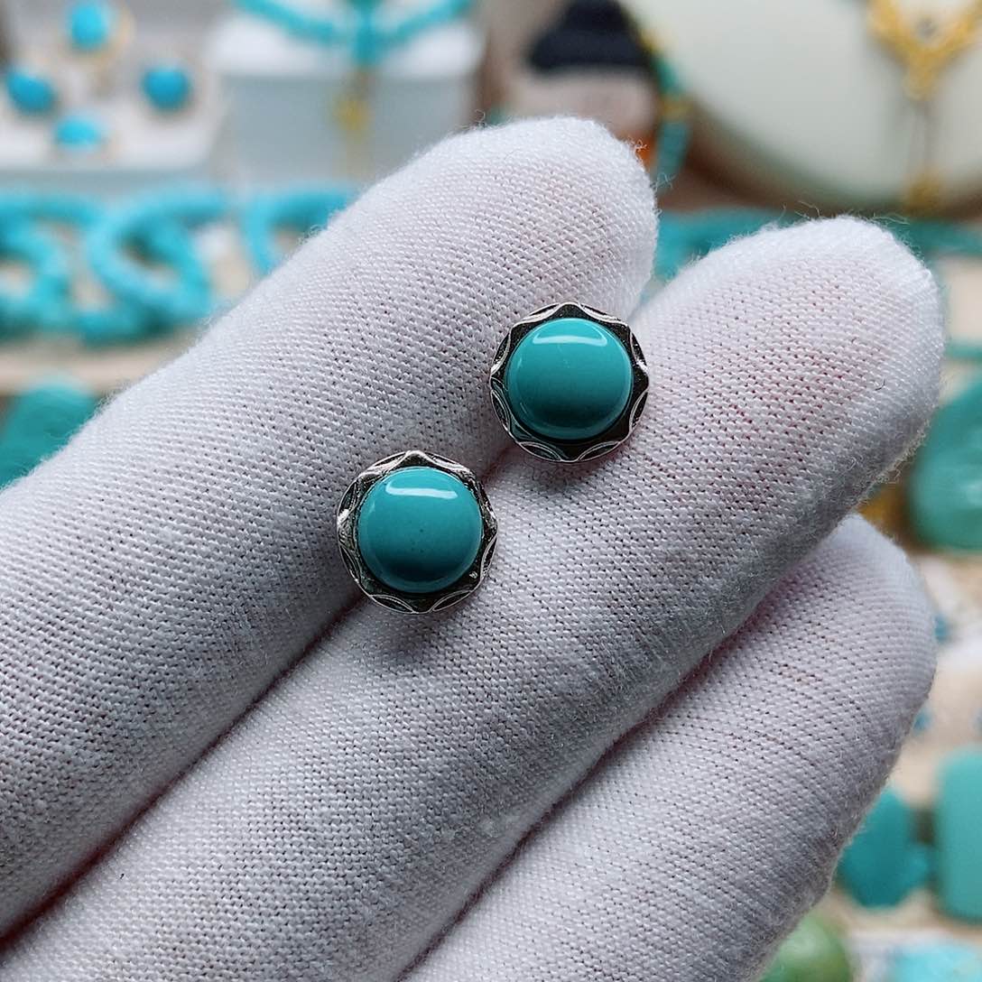 绿松石耳饰银S925镶嵌