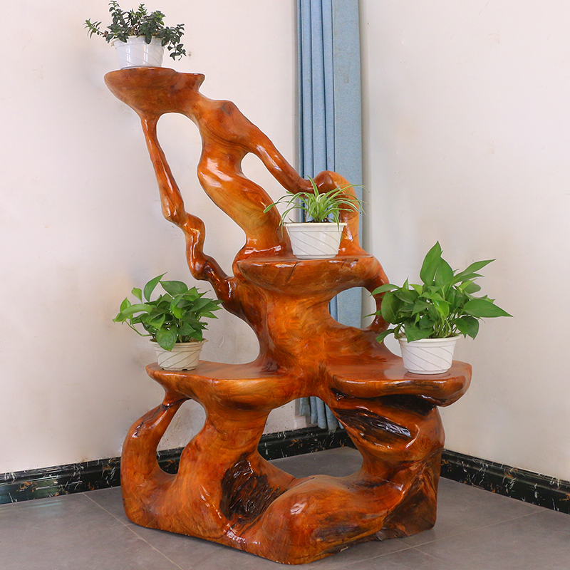 根雕花架实木自然树根树头天然随形根艺花盆架木雕摆件MH11188