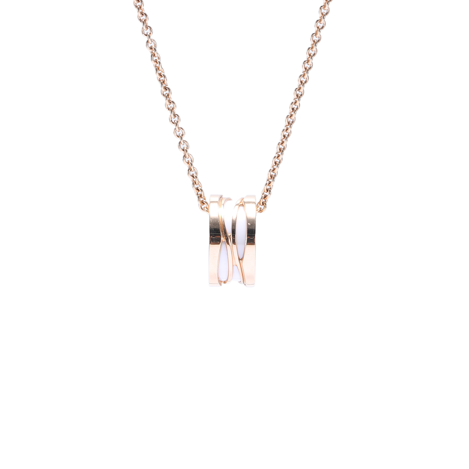 99新 BVLGARI/宝格丽 【念念特价】镂空白陶瓷项链 18K玫瑰金