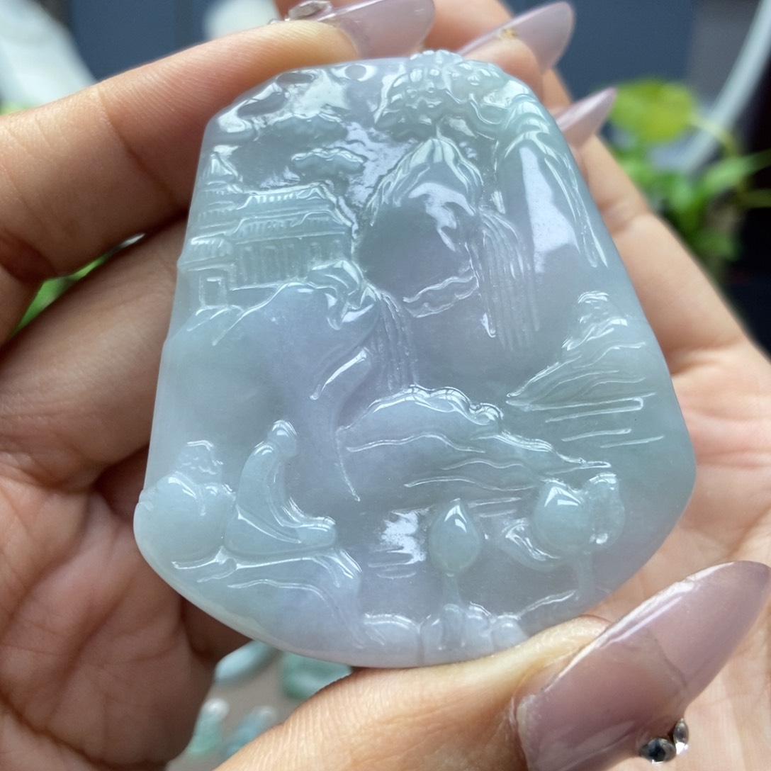 翡翠颈饰未镶嵌吊坠山水