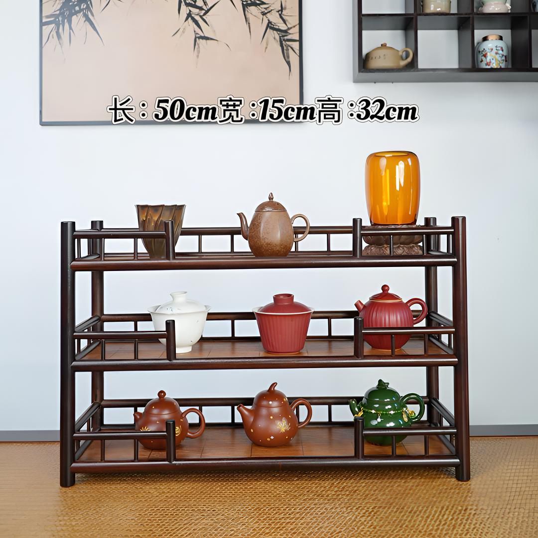 「楼阁」三层精品架子竹制壶架茶杯杯架展示架茶道置物架博古架