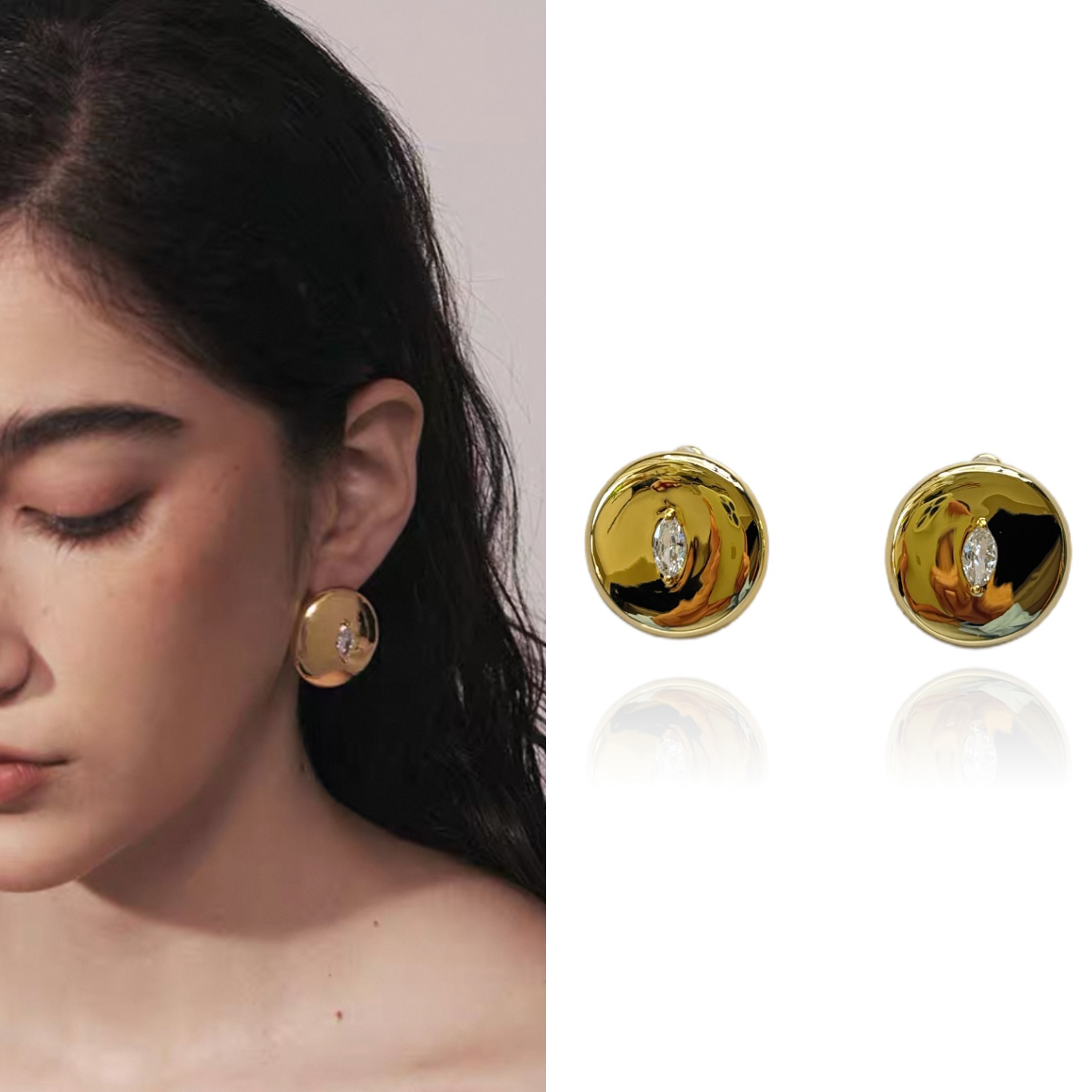 铜合金耳饰 【W ONE】小众设计感猫眼圆盘镜面感耳环