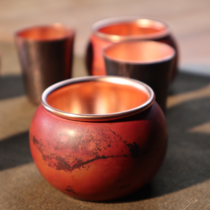 火烧色紫铜双层茶杯中式复古功夫茶具加厚水杯酒杯