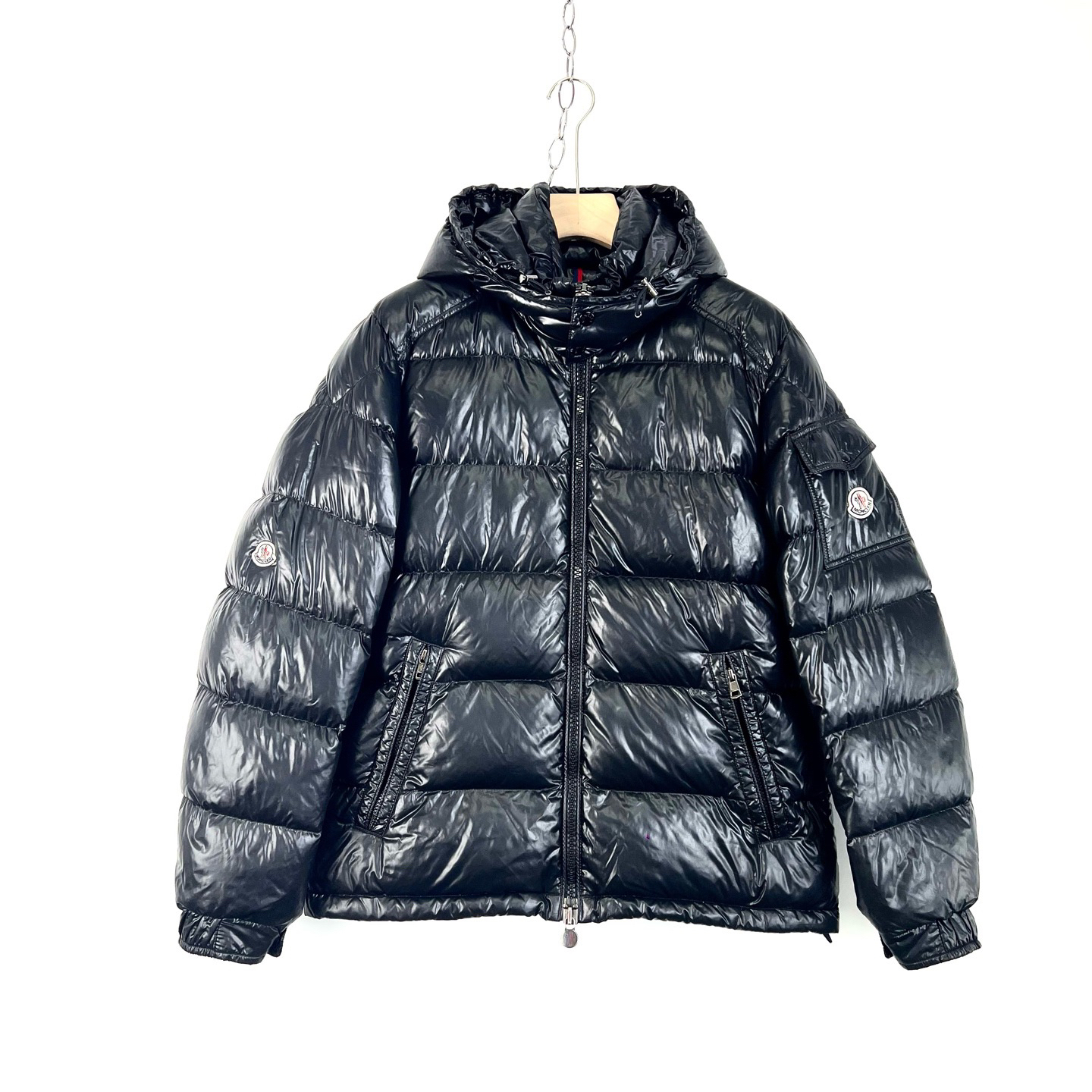 95新 MONCLER 3码/maya亮面连帽羽绒服/漫画标脱线 勾丝/08474