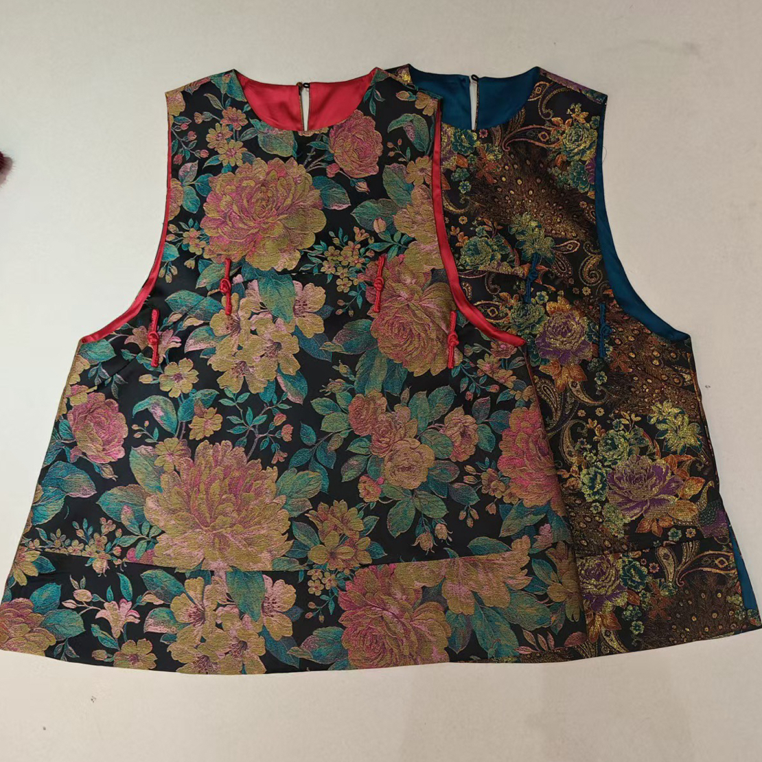 8012-1#《人丝蜀锦》保暖不褪色冬厚款国风提花无袖外套