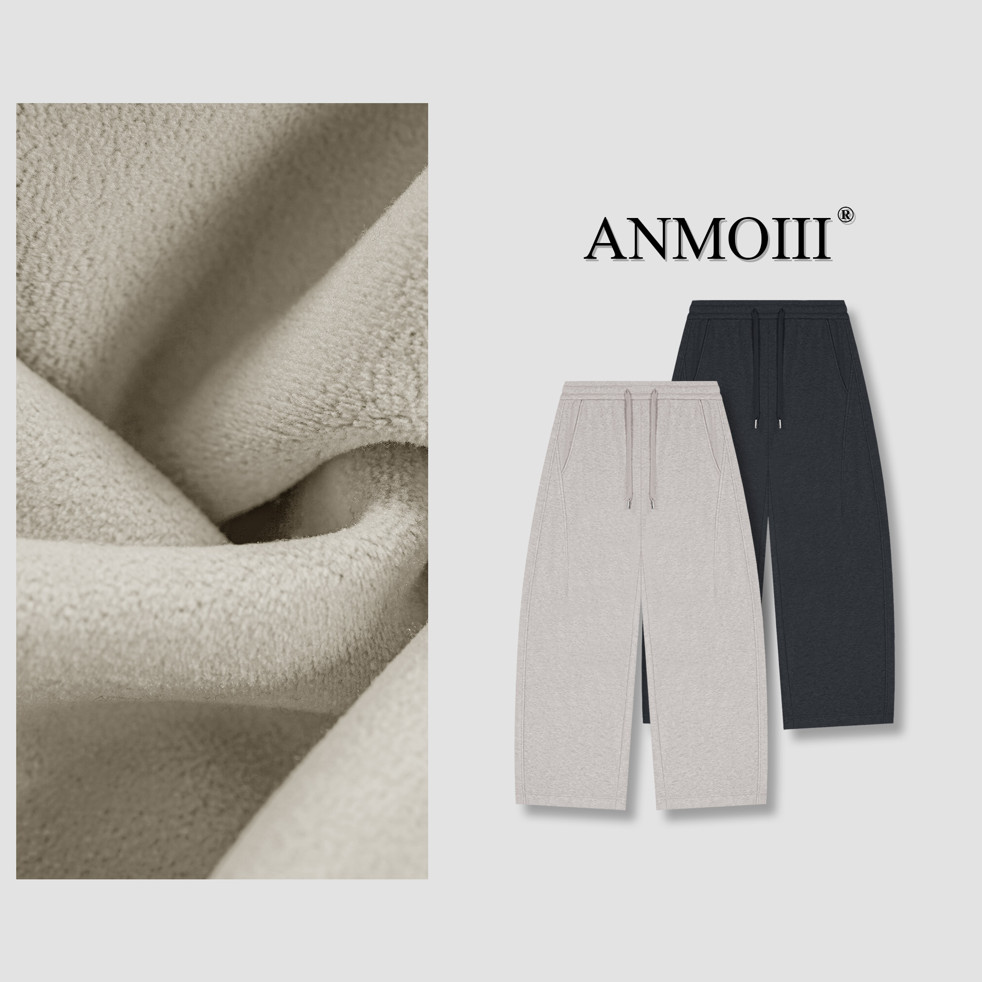 ANMOIII【顶顶的澳毛】冬季加绒裤子保暖弯刀裤老钱风松弛感03681