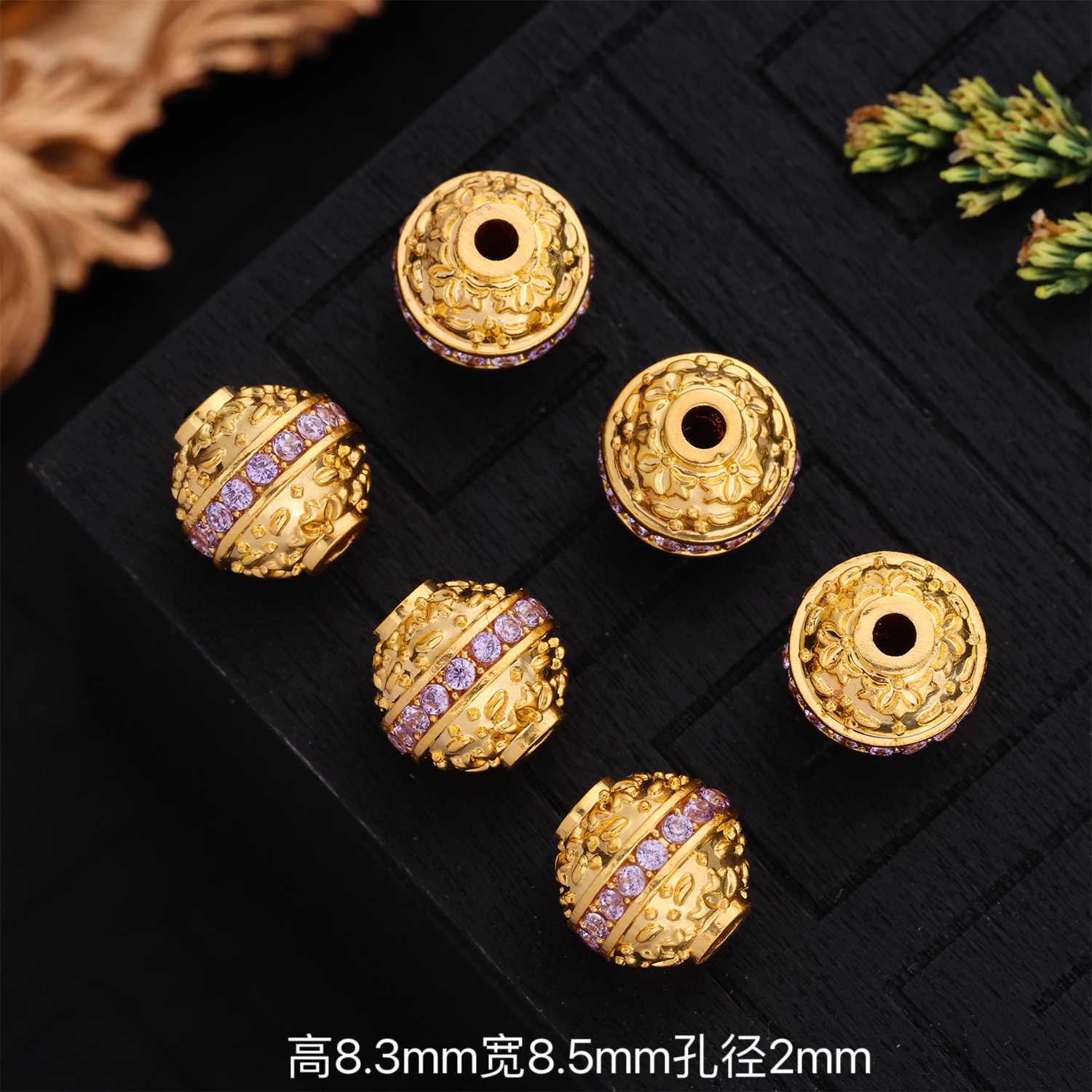 【来福工厂】18K金约8.5mm薰衣草药师心咒金腰带隔珠路路通配饰配件