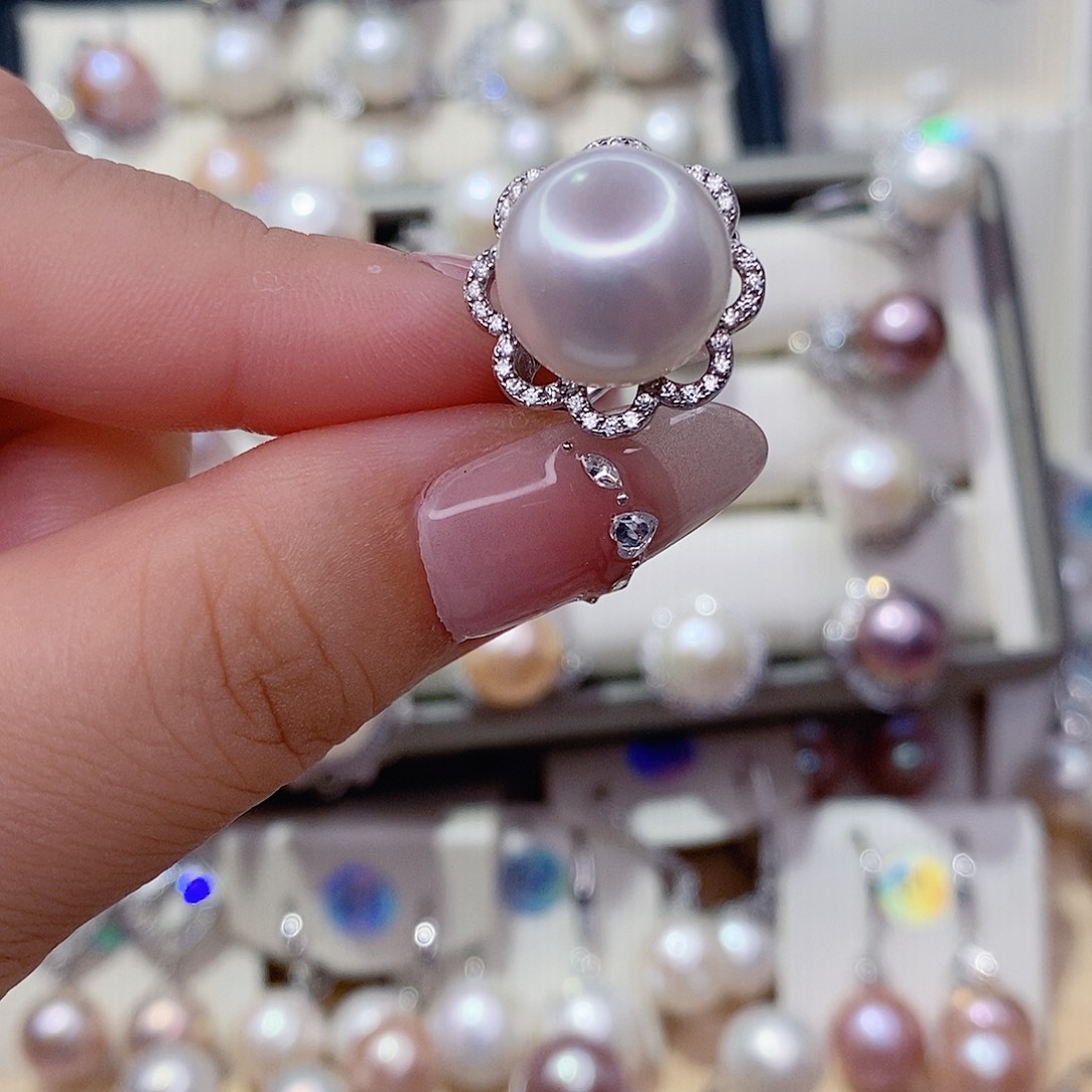 戒指银S925镶嵌淡水珍珠