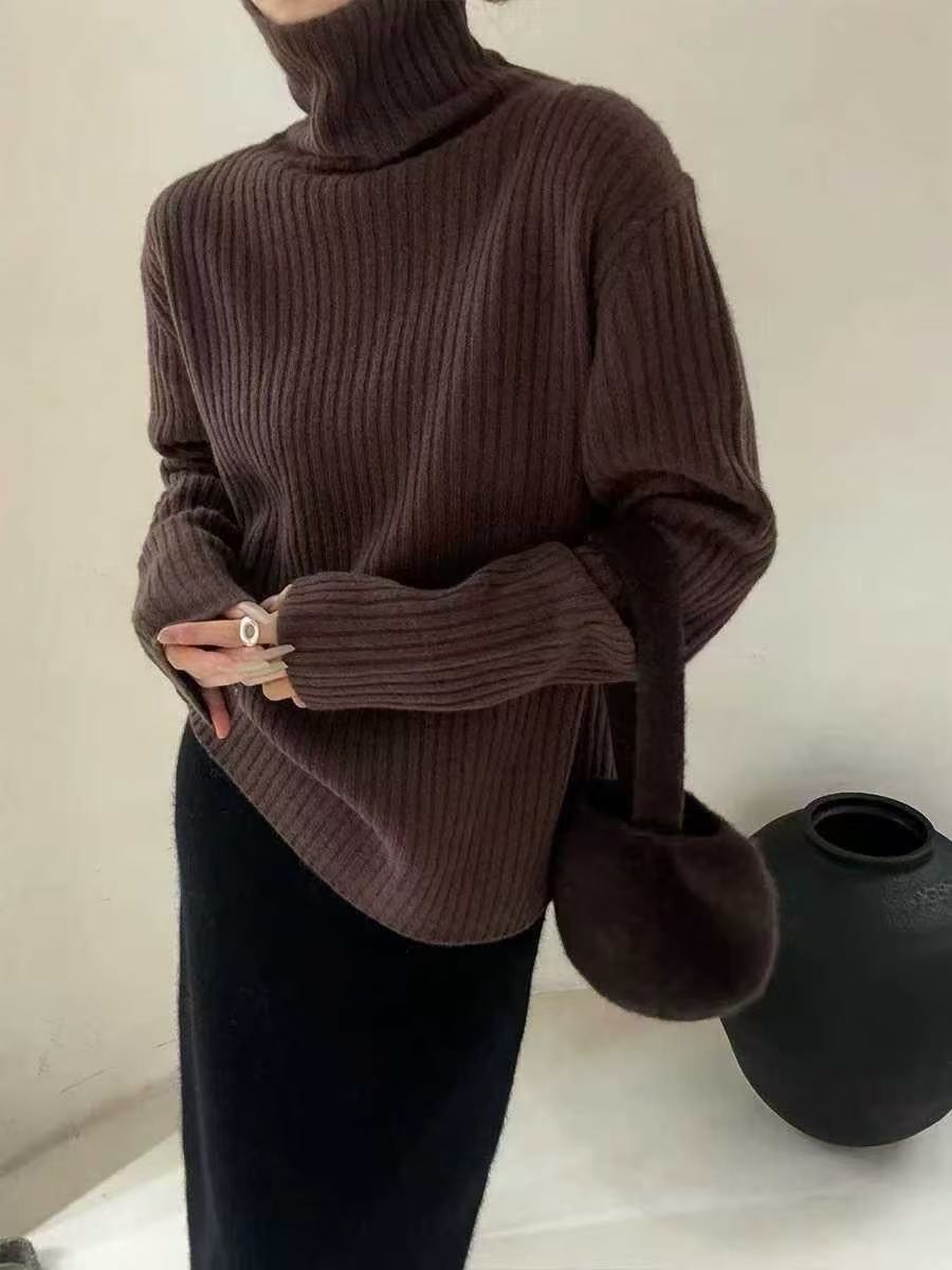 ZZ · Studio856高领打底毛衣慵懒高级感冬季加厚坑条显瘦宽松上衣