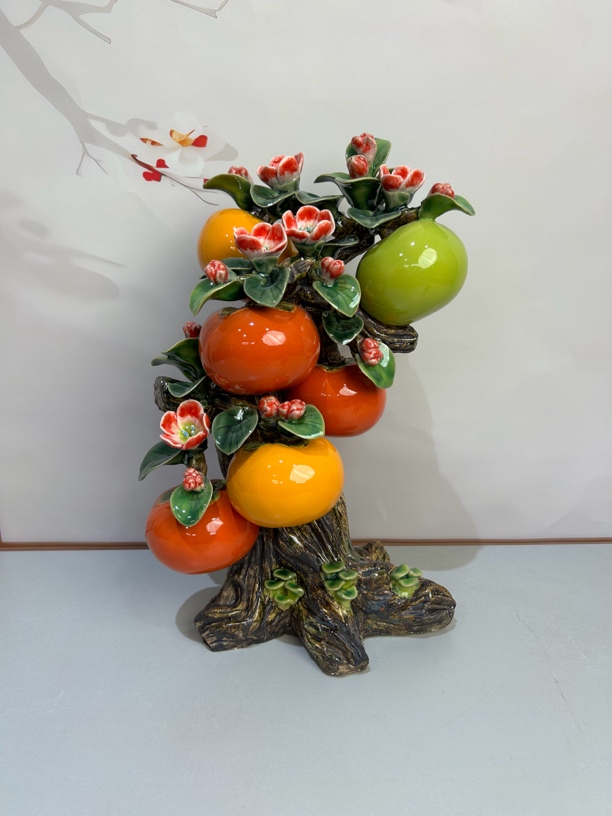 柿子【事事如意】石湾公仔长度24宽19高39博古架