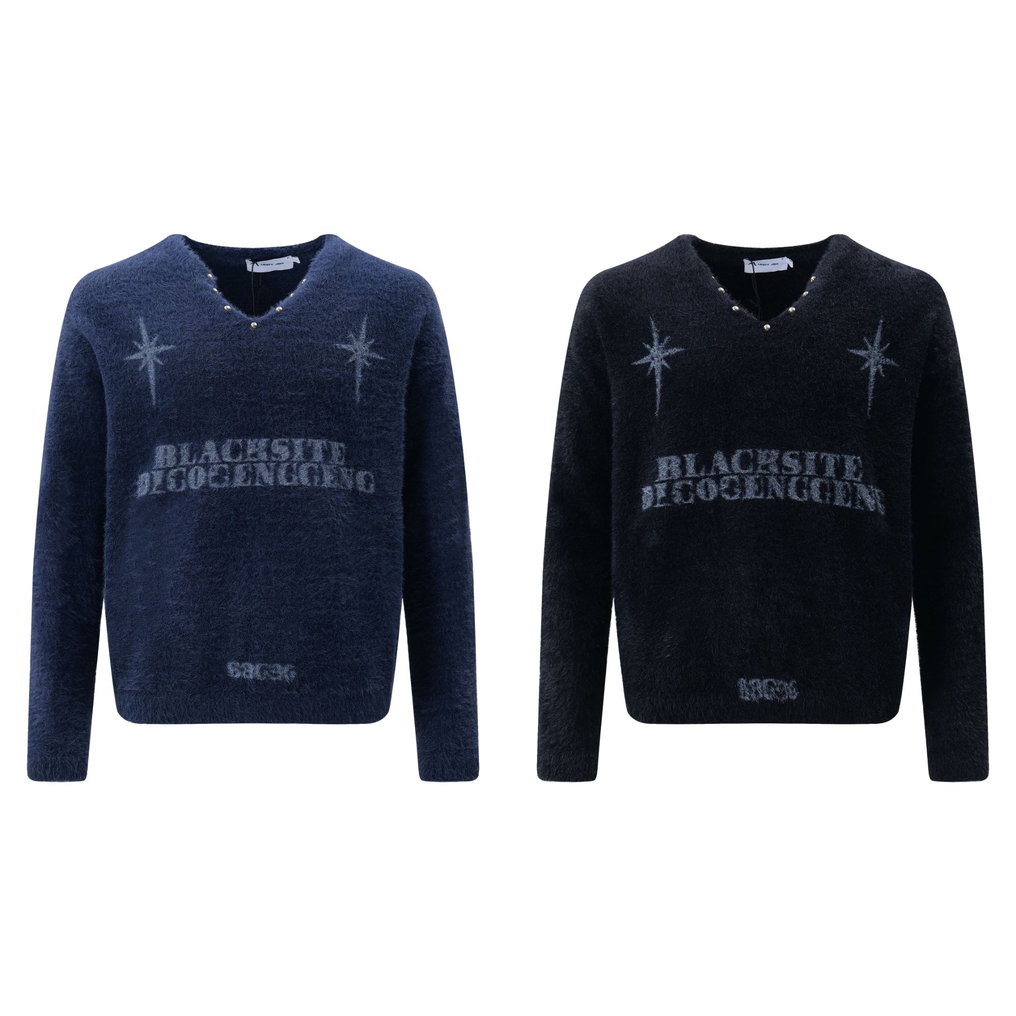 美式复古V领微章印花毛衣男运动学院风针织衫ins短款毛衣