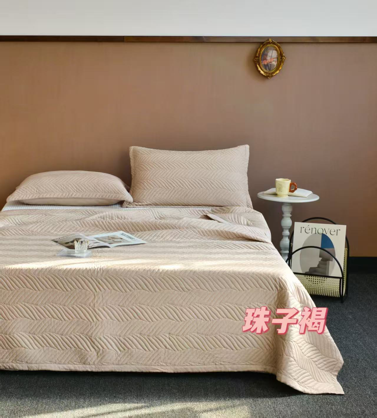 纯色双面水洗天丝床盖三件套尺寸230×250微瑕～珠子褐F002