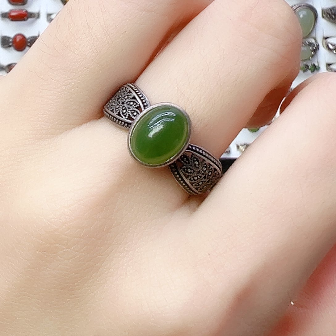 和田玉（碧玉）戒指银S925镶嵌