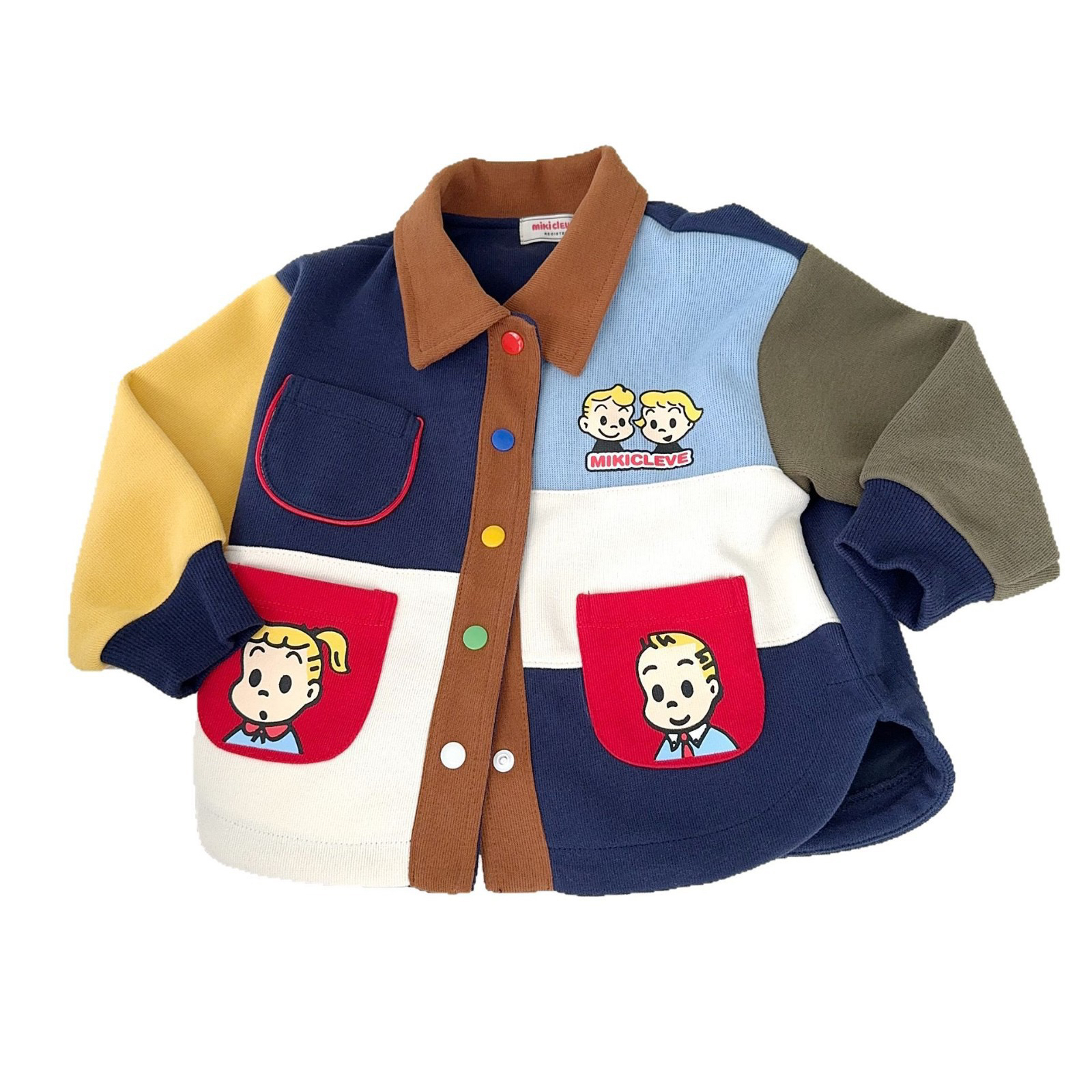 原田拼色衬衣25春款男童翻领卡通童装外套潮