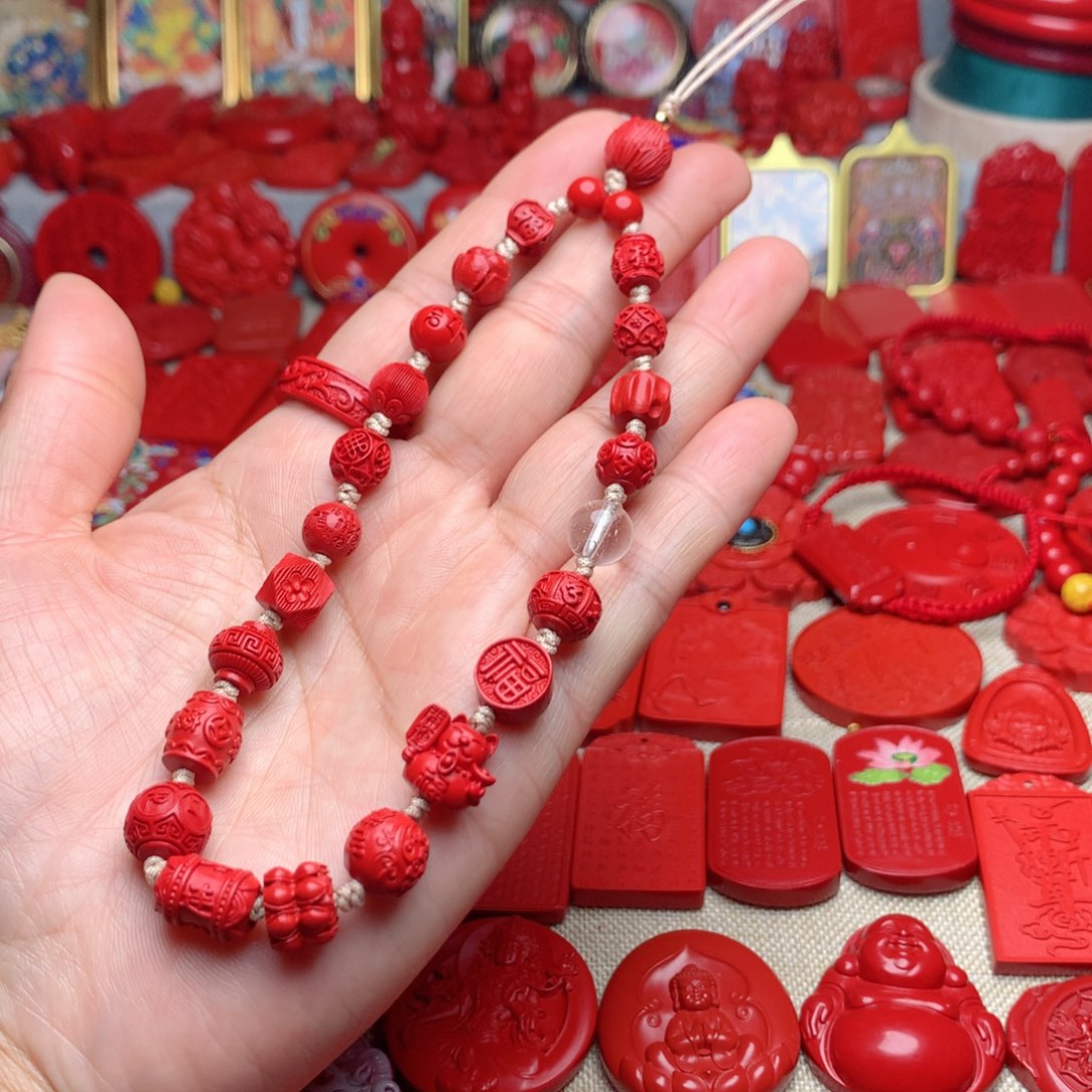 天然辰砂工艺品朱砂多宝手机链