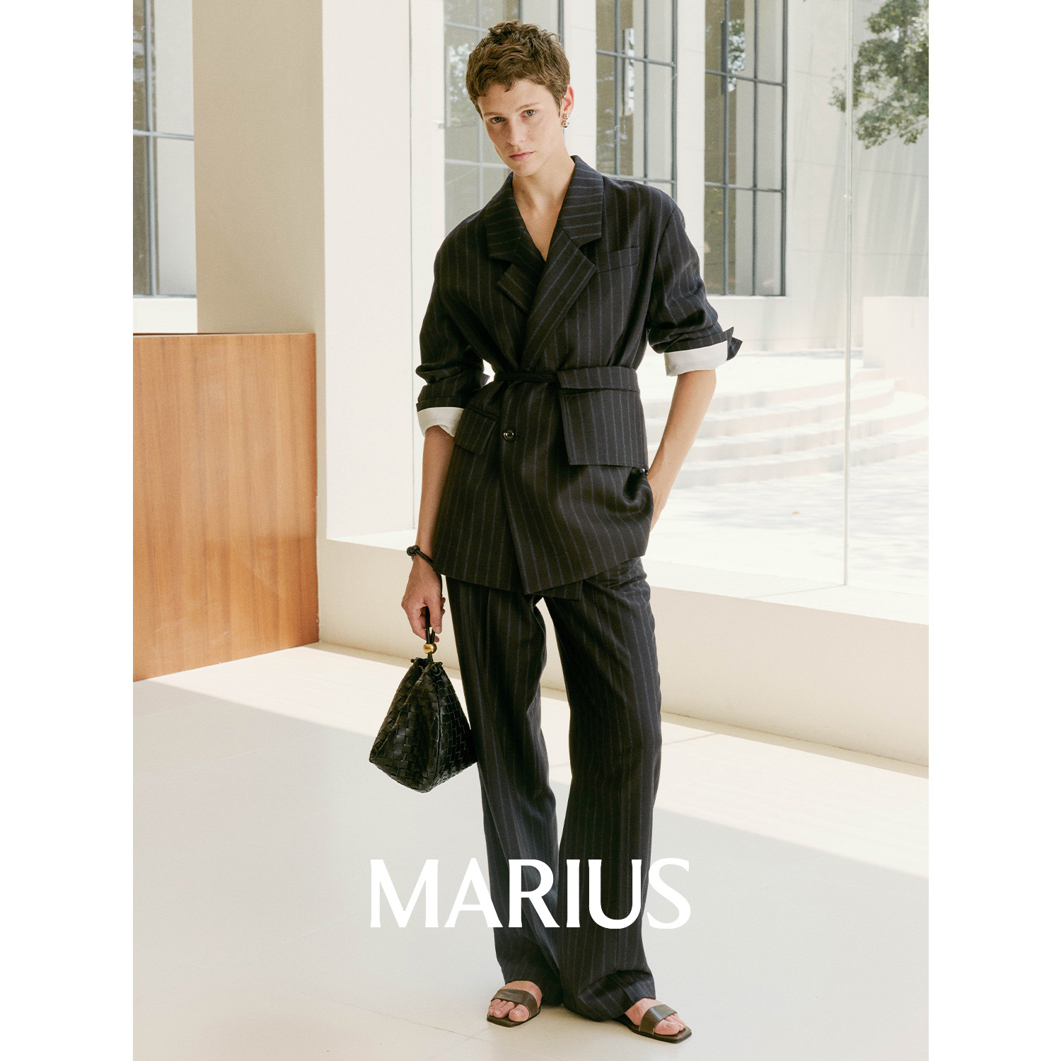 MARIUS"米兰达3.0"定织定染羊毛腰包条纹西服马甲长裤西装套装