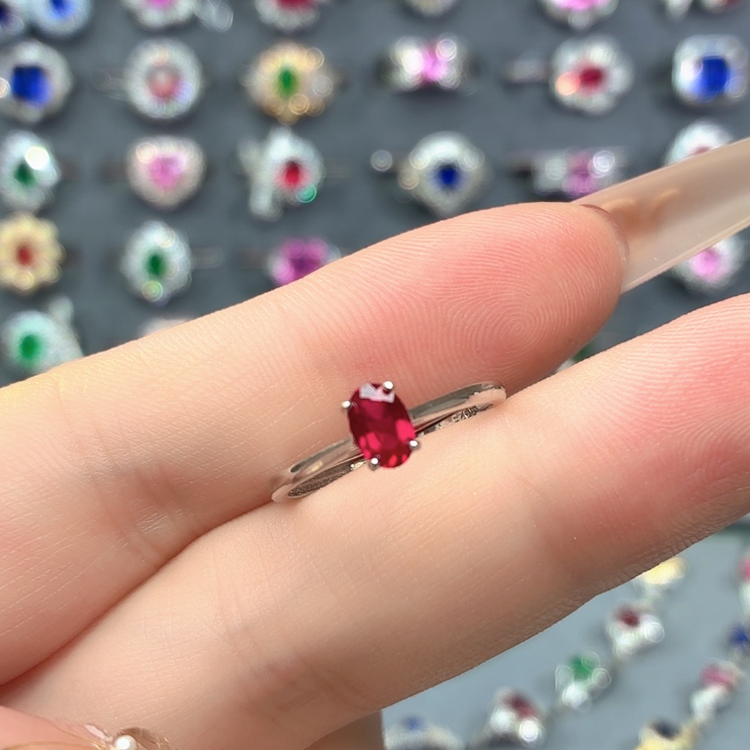 925银培育鸽血红色宝石Y46