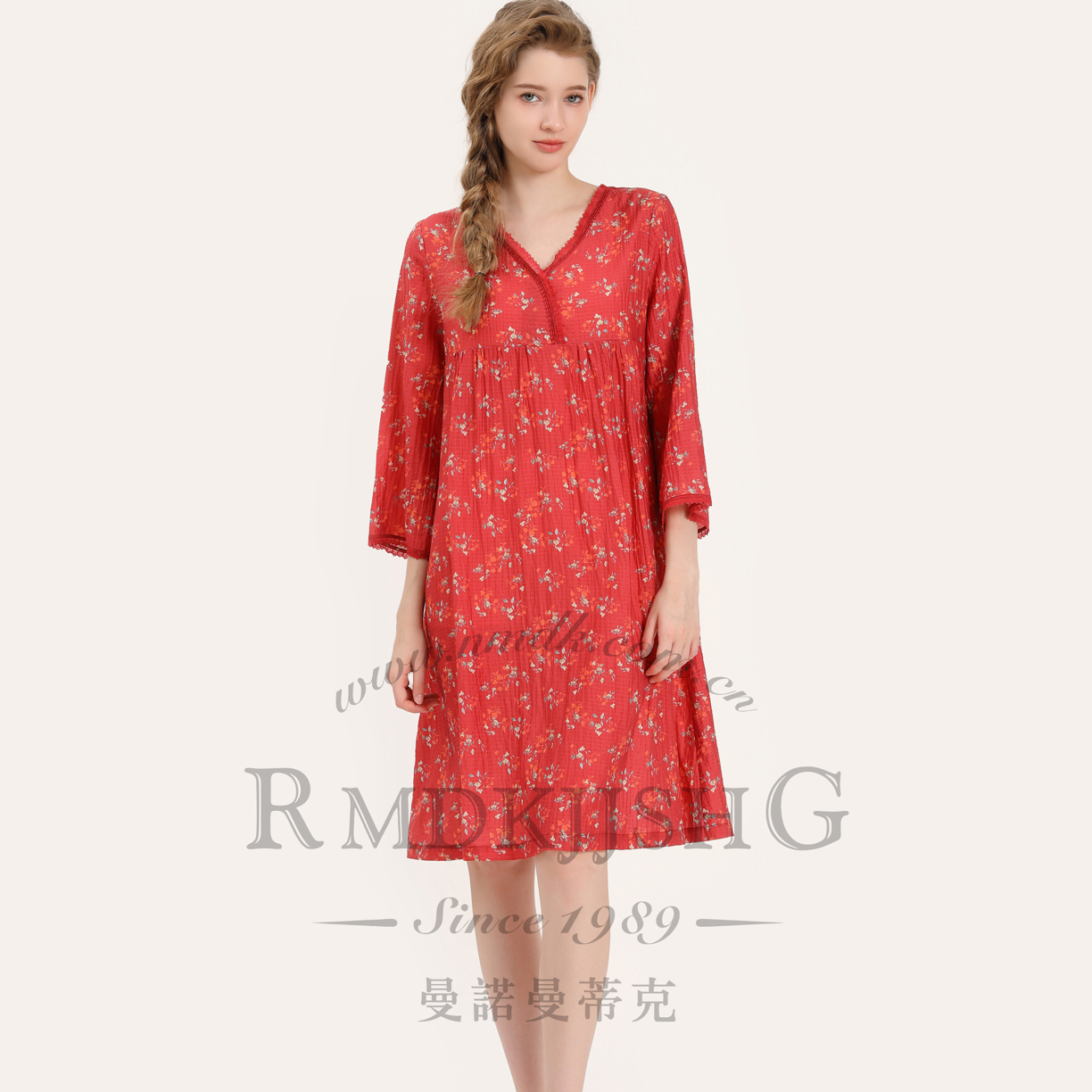 雅致内衣 | 女士印花中长款宽松休闲家居裙家居套装