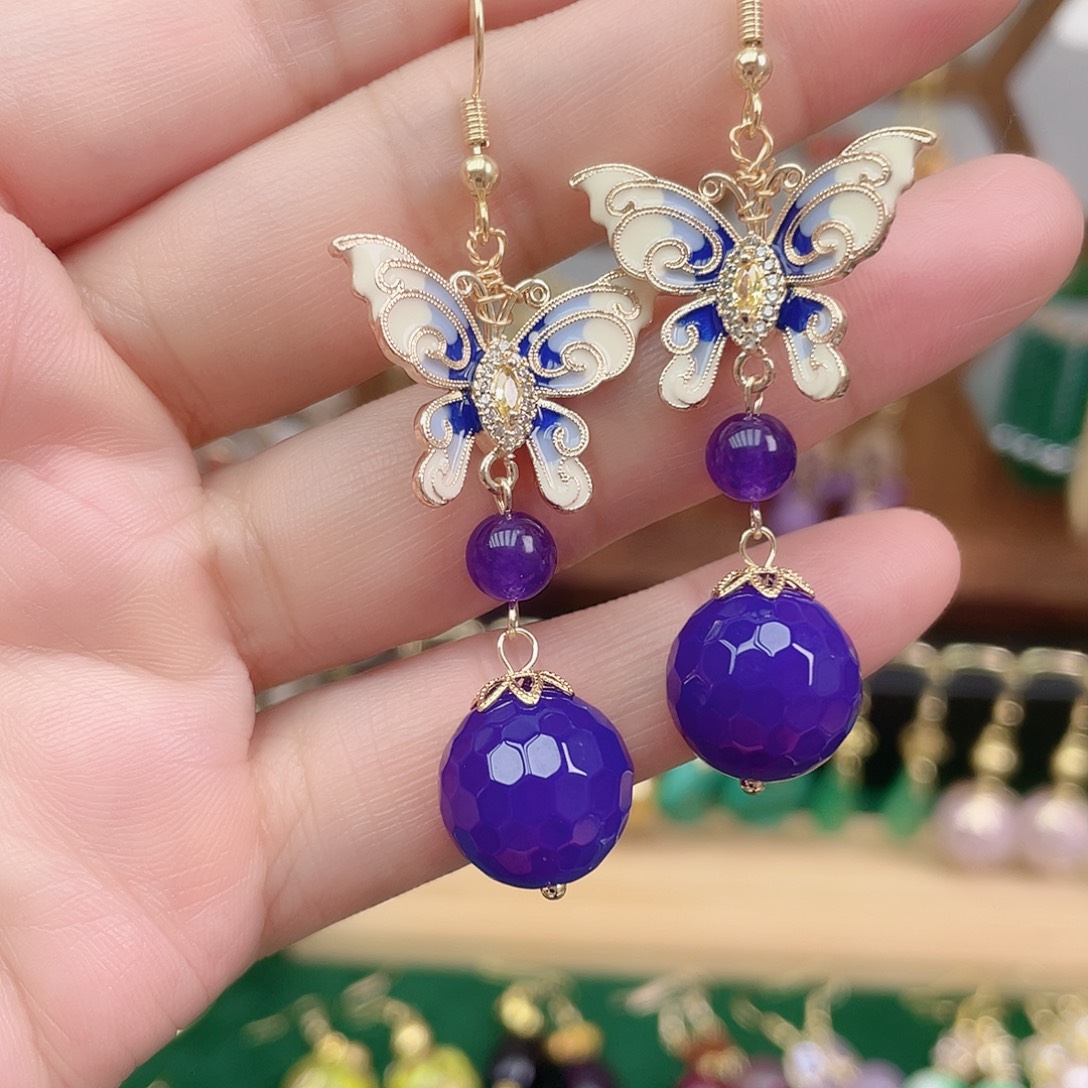 玛瑙/玉髓合金耳饰