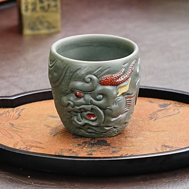 【2915觅财貔貅杯】宜兴原矿紫砂手工泥绘麒麟异形杯 主人杯