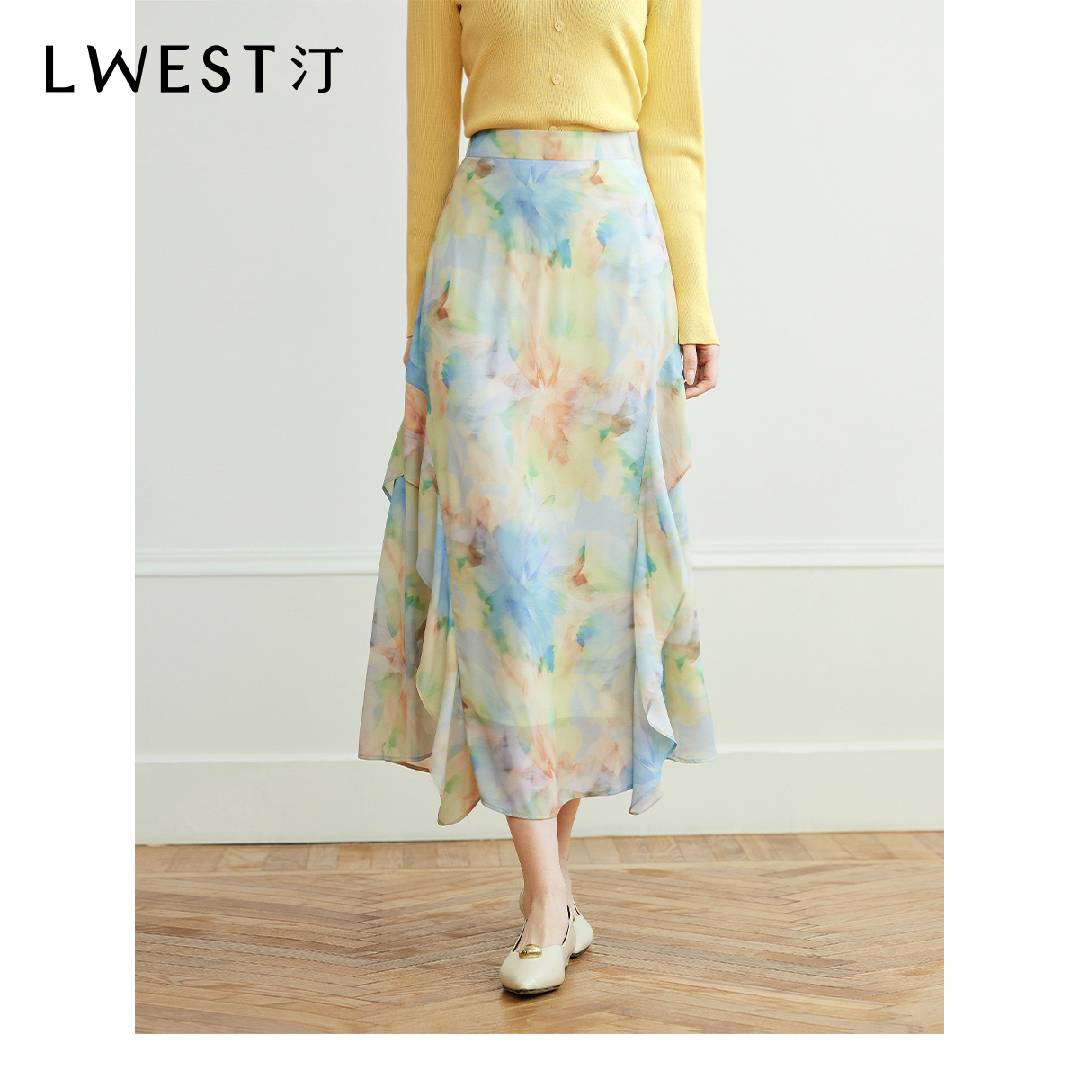 【林一专属】朗文斯汀晕染荷叶边设计感不规则半身裙DTYQ5102B07092