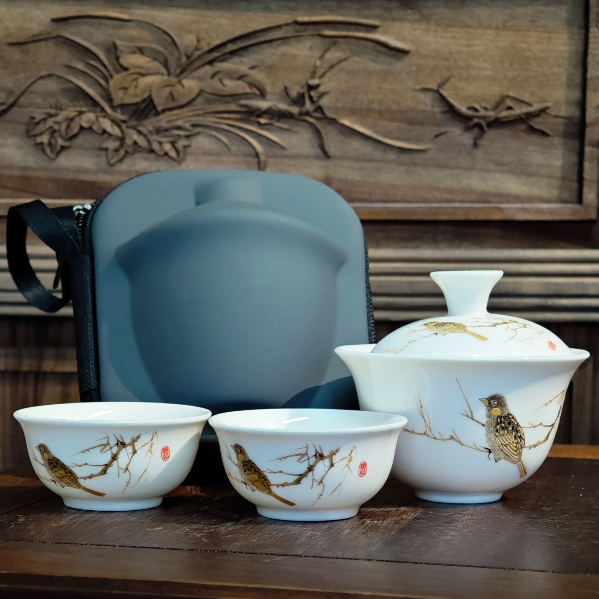 【闪购链接】A-0270 麻雀盖碗+两杯旅行套-白瓷