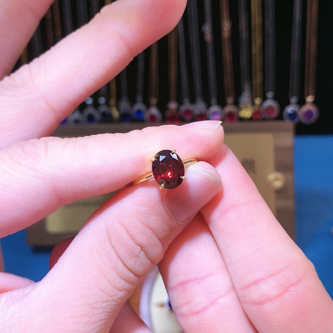 石榴石戒指银S925镶嵌