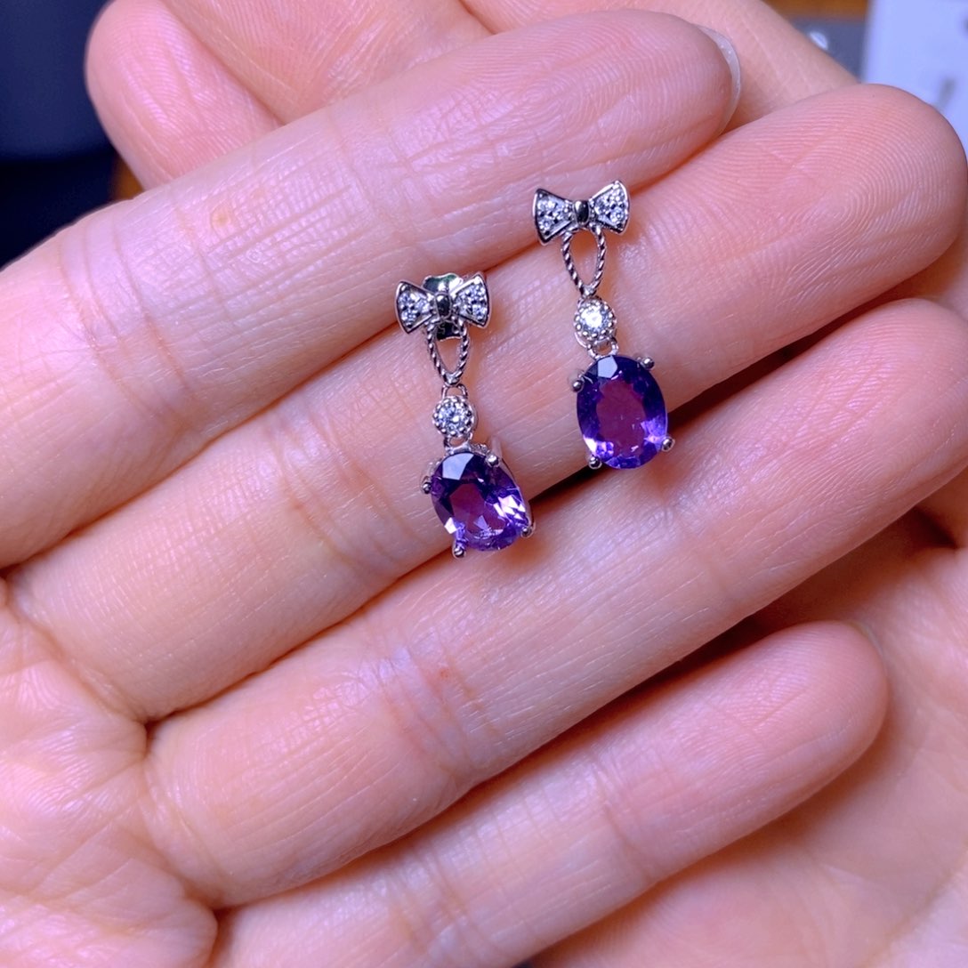 紫晶耳饰银S925镶嵌?*光
