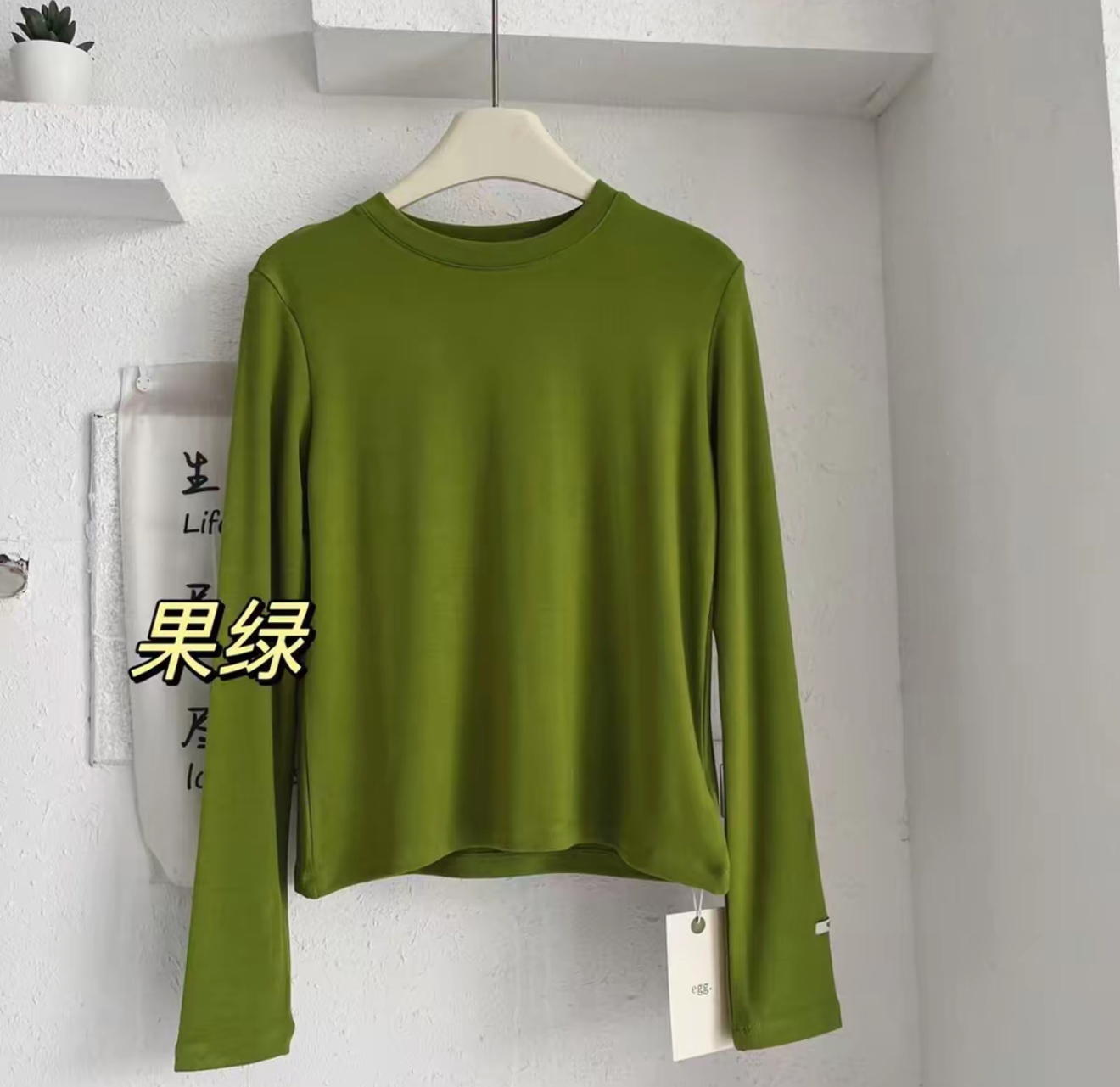 韩单秋冬基础薄绒打底衫 极简主义软糯亲肤纯色圆领长袖女装8817