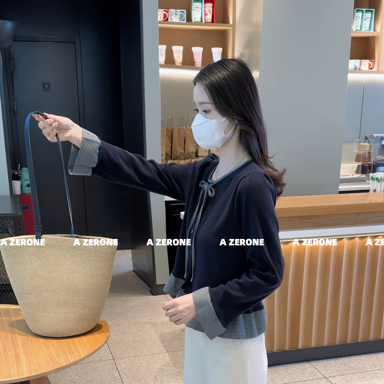 BK 2025秋冬新款正肩衬衫女格子花边下摆蓬蓬上衣