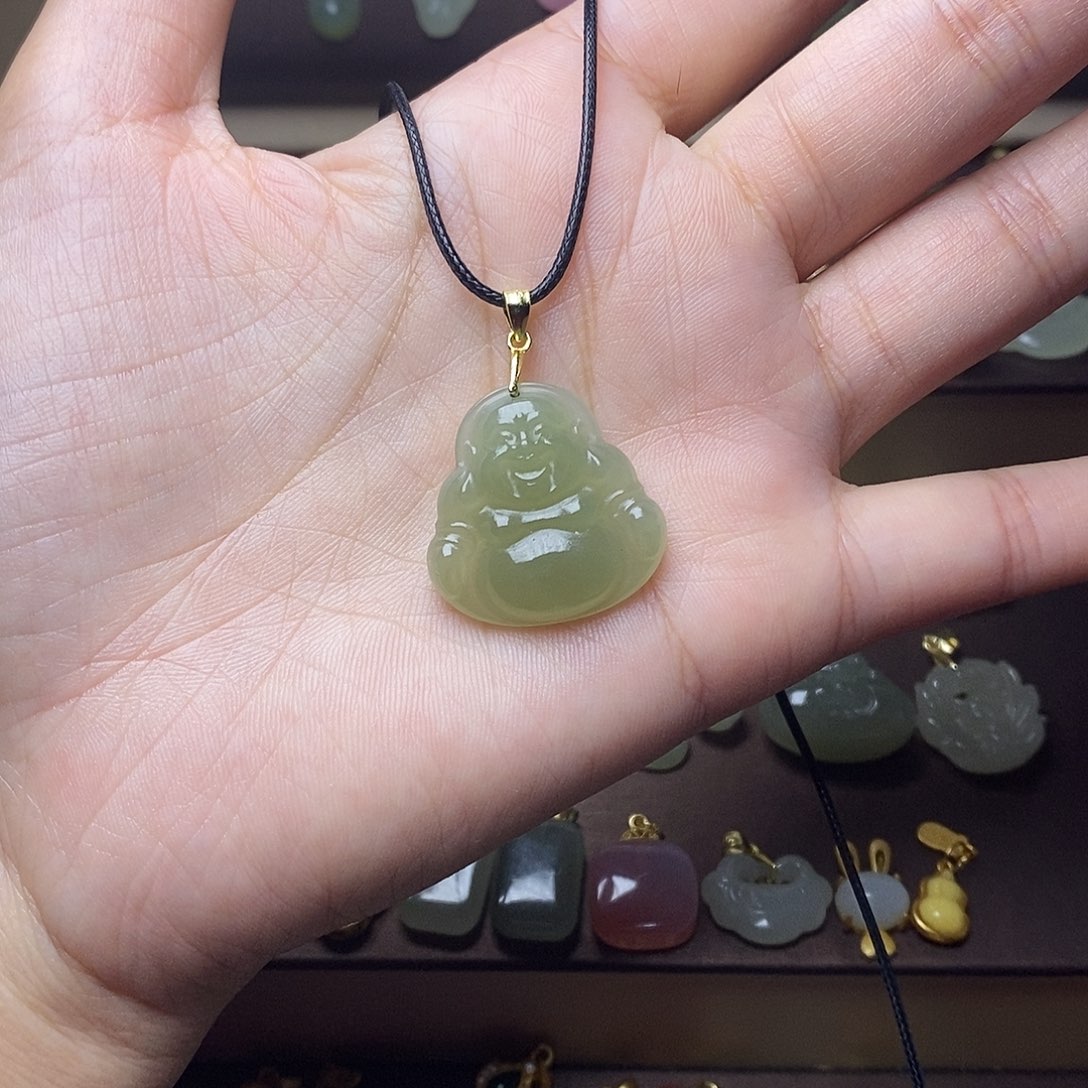 和田玉颈饰银S925镶嵌