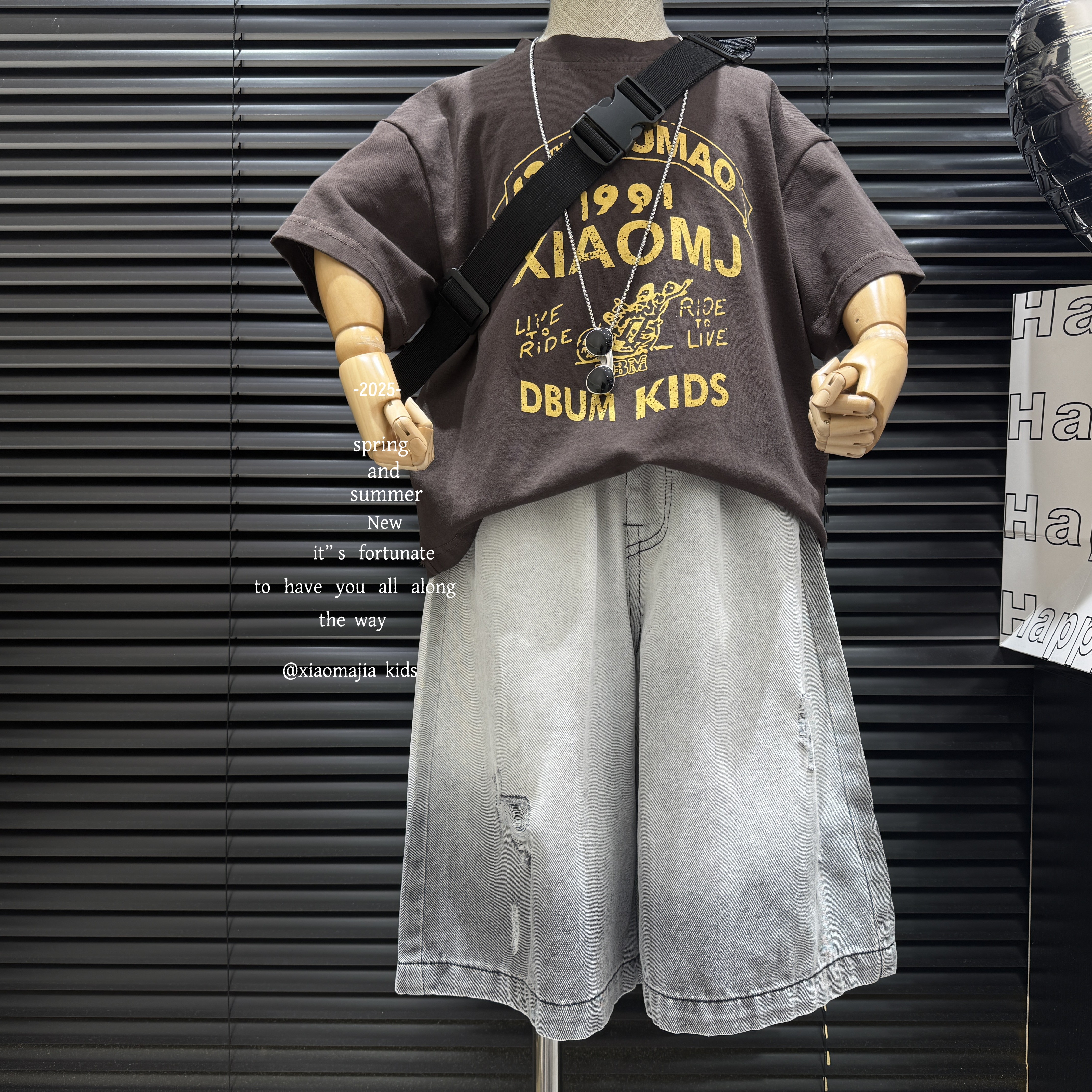 现货-儿童夏季新款渐变七分牛仔裤K-5437穿搭直筒裤宽松男女同款