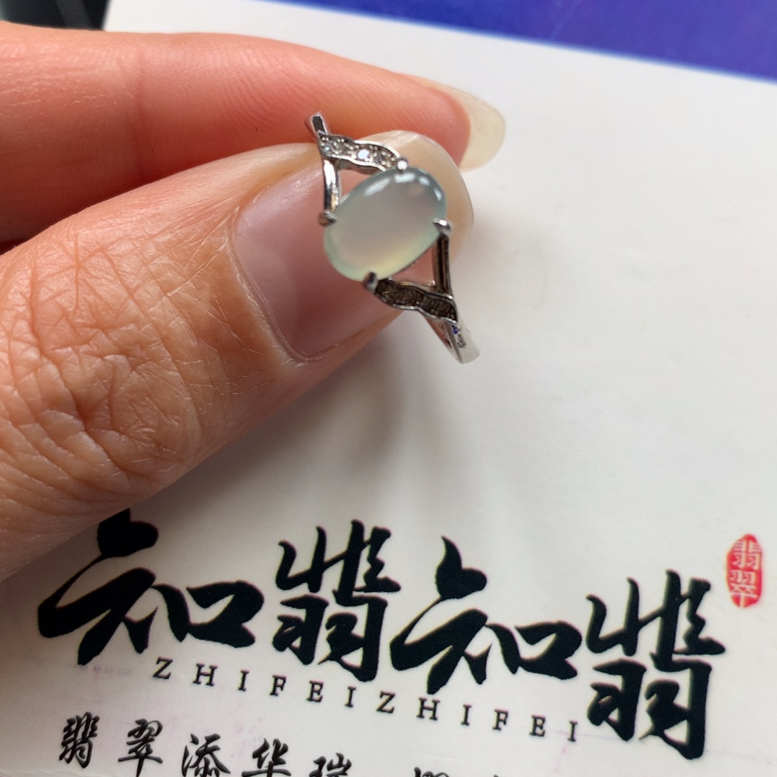 翡翠颈饰银S925镶嵌活口可调节戒指