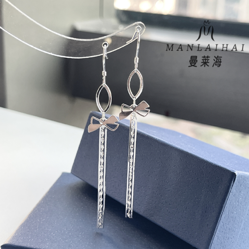 足银耳饰 蝴蝶结流苏耳钩气质精美耳吊轻奢礼物节日百搭女秋冬