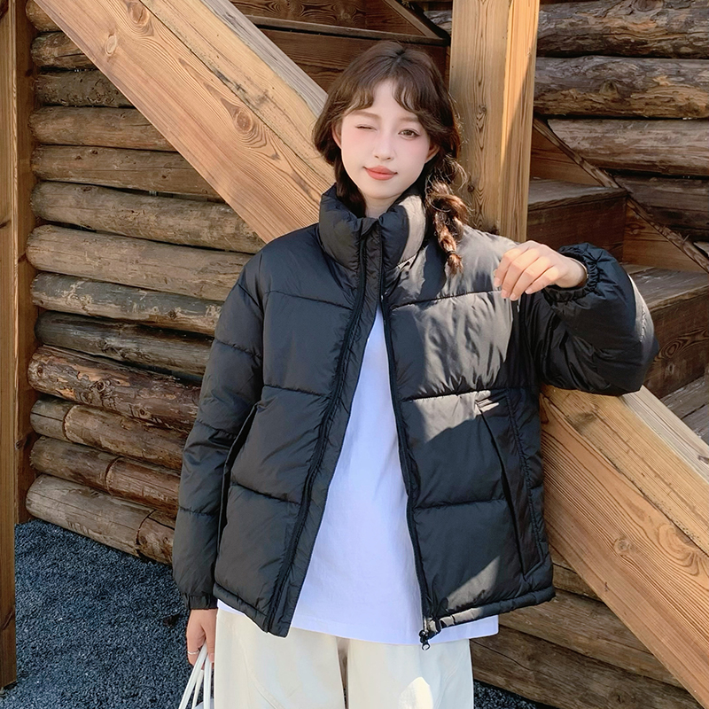 厚款立领宽松棉服百搭青春流行立领纯色小个子极简风美式