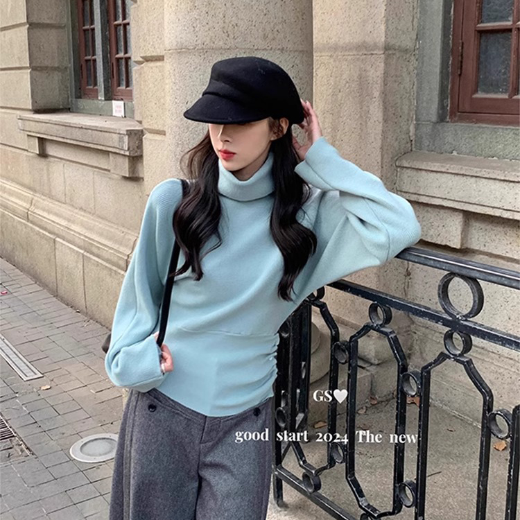 慵懒风纯色半高领内搭毛衣秋冬季时尚洋气显瘦长袖打底针织衫上衣