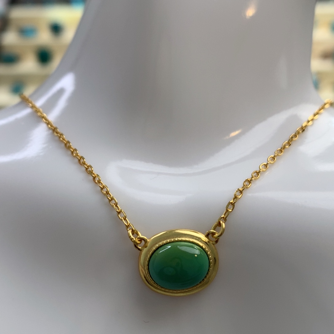 银S925镀金镶嵌绿松石特色锁骨