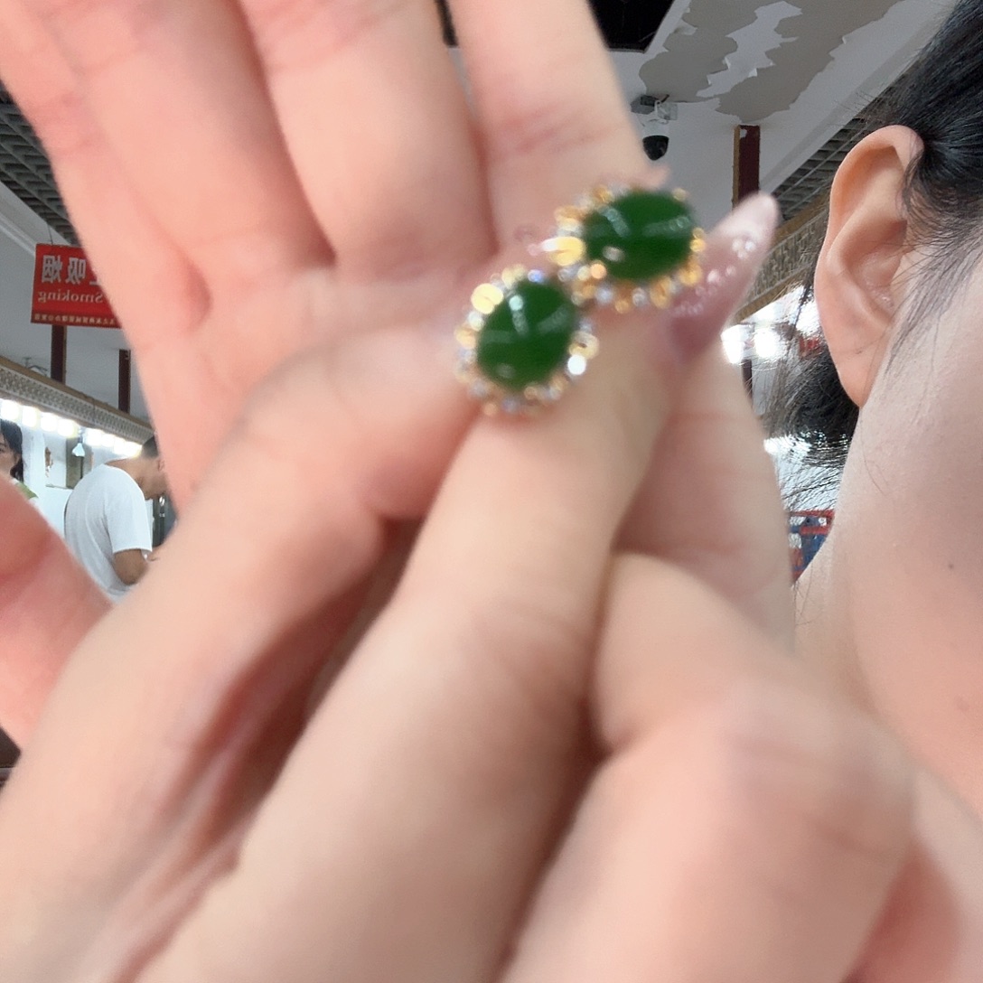 银S925镶嵌和田玉耳饰