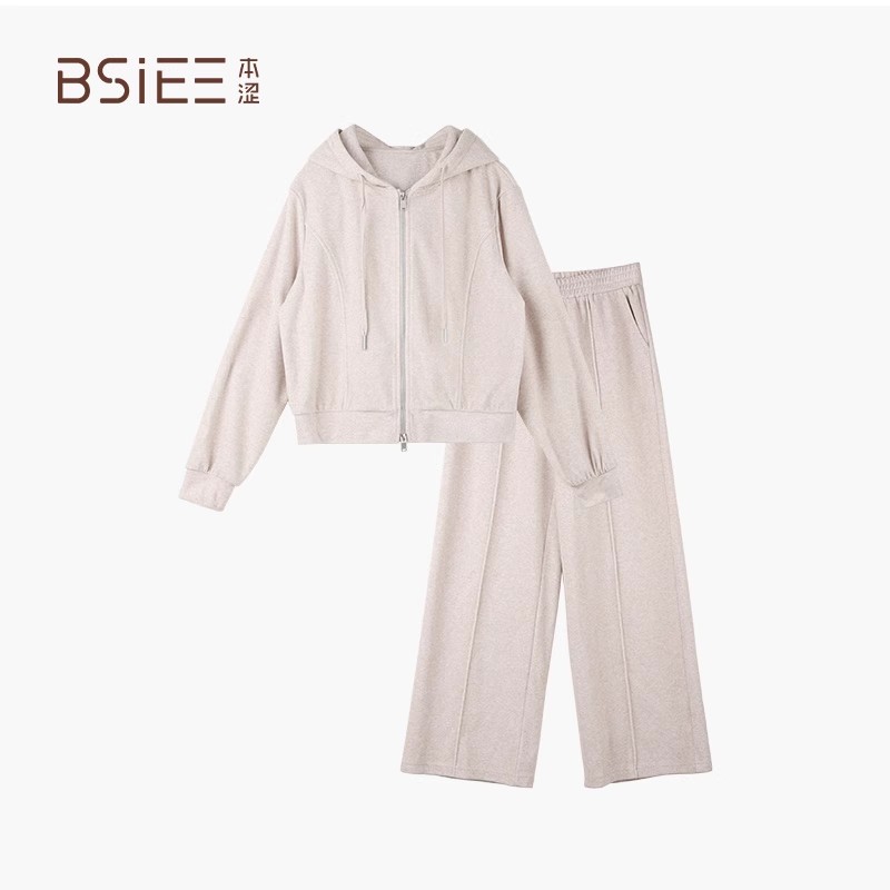 BSiEE本涩连帽简约套装秋冬新品休闲宽松通勤两件套女