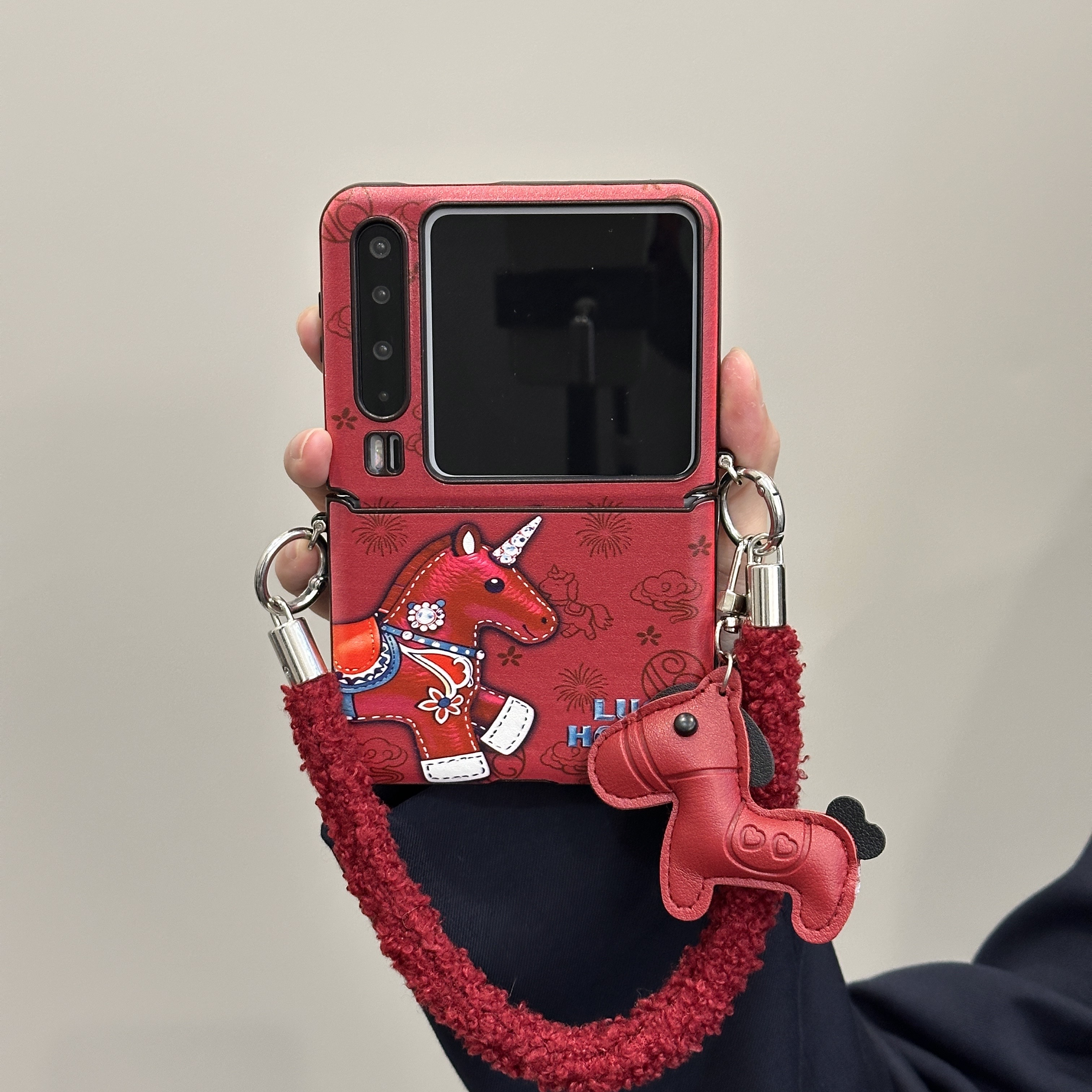 适用华为PuraX典藏版手机壳折叠屏新年红色布偶马喜庆全包保护套