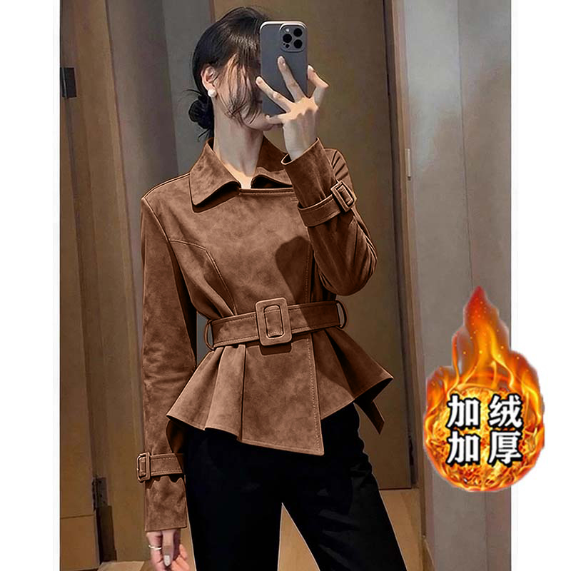 【加绒加厚】【两件套】女气质轻熟巨好看收腰短外套裤套装TX0257